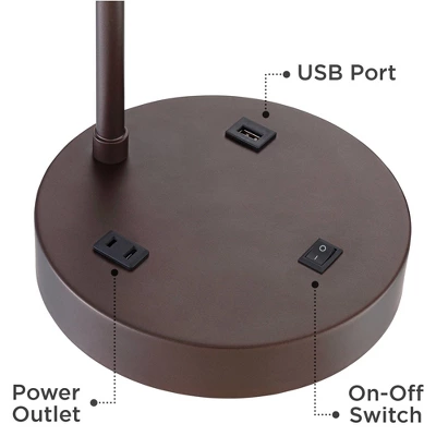 360 Lighting Colby Modern Desk Lamp 21" High Bronze With USB And AC Power Outlet In Base White Linen Drum Shade For Bedroom Living Room Office Family 4 360 Lighting Colby Modern Desk Lamp 21" High Bronze With USB And AC Power Outlet In Base White Linen Drum Shade For Bedroom Living Room Office Family - Image 4