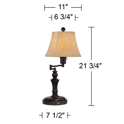 Regency Hill Traditional Desk Table Lamp Swing Arm With Hotel Style USB Charging Port 21.75" High Bronze Metal Faux Leather Bell Shade For Bedroom 7 Regency Hill Traditional Desk Table Lamp Swing Arm With Hotel Style USB Charging Port 21.75" High Bronze Metal Faux Leather Bell Shade For Bedroom - Image 7