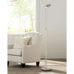 360 Lighting Canby Modern Torchiere Floor Lamp With Side Light 72" Tall Brushed Nickel Dimmable LED For Living Room Reading Bedroom Office House Home