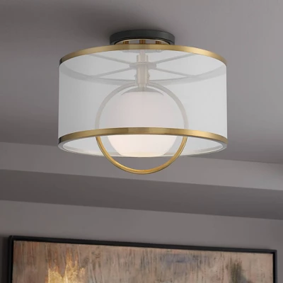 Possini Euro Design Carlyn Modern Art Deco Ceiling Light Semi Flush Mount Fixture 14" Wide Warm Brass Black Orb Organza Drum Shade For Bedroom Kitchen 1 Possini Euro Design Carlyn Modern Art Deco Ceiling Light Semi Flush Mount Fixture 14" Wide Warm Brass Black Orb Organza Drum Shade For Bedroom Kitchen