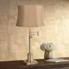 360 Lighting Traditional Swing Arm Desk Table Lamp Adjustable Height 36" Tall Antique Brass Natural Burlap Fabric Drum Shade Living Room