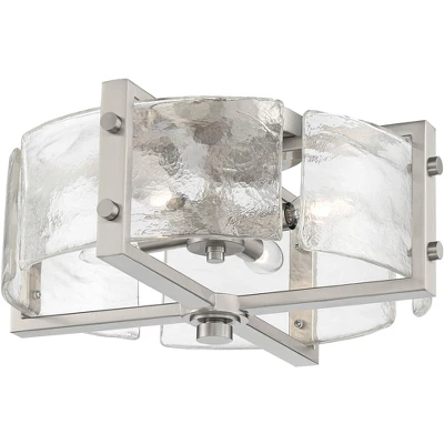 Possini Euro Design Prane Modern Industrial Ceiling Light Semi Flush Mount Fixture 17" Wide Brushed Nickel 4-Light Warped Glass For Bedroom Kitchen 6 Possini Euro Design Prane Modern Industrial Ceiling Light Semi Flush Mount Fixture 17" Wide Brushed Nickel 4-Light Warped Glass For Bedroom Kitchen - Image 6