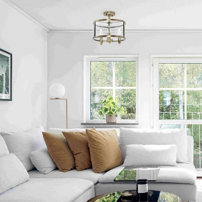 3-Light 13" Industrial Farmhouse Glass/Metallic Accented Semi-flushmount Ceiling Light - Lalia Home 3 3-Light 13" Industrial Farmhouse Glass/Metallic Accented Semi-flushmount Ceiling Light - Lalia Home - Image 3