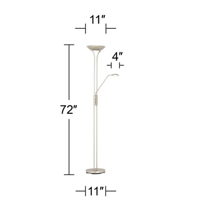360 Lighting Canby Modern Torchiere Floor Lamp With Side Light 72" Tall Brushed Nickel Dimmable LED For Living Room Reading Bedroom Office House Home 8 360 Lighting Canby Modern Torchiere Floor Lamp With Side Light 72" Tall Brushed Nickel Dimmable LED For Living Room Reading Bedroom Office House Home - Image 8