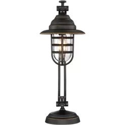 Franklin Iron Works Knox Industrial Desk Lamp 24" High Oil Rubbed Bronze LED Cage Glass Shade For Bedroom Living Room Bedside Nightstand Office House -Light Up Deals Store GUEST 0d0db14f 0a44 4c52 8647 77447b3b044a