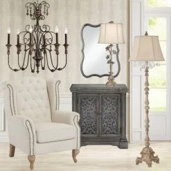 Barnes And Ivy Traditional Floor Lamp 63.5" Tall Distressed Candlestick Crystal Glass Beading Cream Bell Shade For Living Room Reading -Light Up Deals Store GUEST 0d26788a 366e 4b6c 8f4b 20ed8eefe7ba