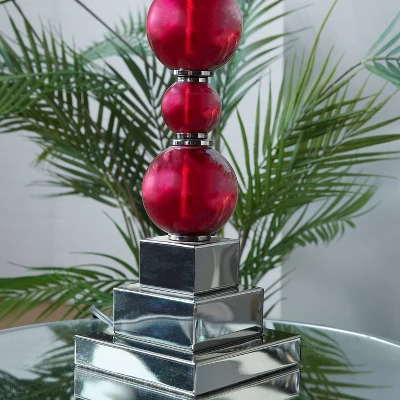 Glam Glass Table Lamp Set Of 2 Red - Olivia & May 3 Glam Glass Table Lamp Set Of 2 Red - Olivia & May - Image 3