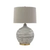 Textured Striped Ceramic Table Lamp With Linen Shade (Includes LED Light Bulb) Black/White/Gray - Storied Home
