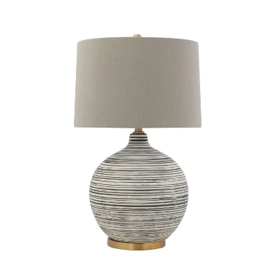 Textured Striped Ceramic Table Lamp With Linen Shade (Includes LED Light Bulb) Black/White/Gray - Storied Home 1 Textured Striped Ceramic Table Lamp With Linen Shade (Includes LED Light Bulb) Black/White/Gray - Storied Home