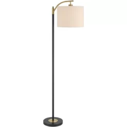 360 Lighting Rayna Mid Century Modern Downbridge Floor Lamp 61 1/2" Tall Black Gold Metal Off White Linen Drum Shade For Living Room Reading Bedroom -Light Up Deals Store GUEST 0fc7dca0 afd7 4764 b33f 10c25f3c40ea