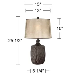 Franklin Iron Works Kelly Rustic Farmhouse Table Lamp 25 1/2" High Brown Mica Drum Shade For Bedroom Living Room Bedside Nightstand Office Kids Family -Light Up Deals Store GUEST 119b7c57 8bea 40ef 90d5 0e50997c32f1