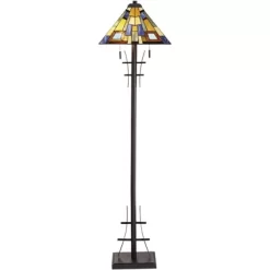 Robert Louis Tiffany Asian-Inspired Floor Lamp 62" Tall Bronze Iron Tiffany Style Jewel Tone Art Glass Shade For Living Room Reading Bedroom Office -Light Up Deals Store GUEST 16476259 f3b8 4a71 9c62 3db89eab026e