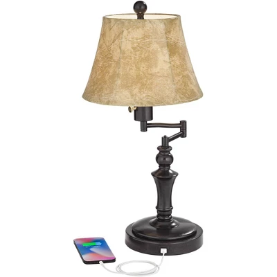 Regency Hill Traditional Desk Table Lamp Swing Arm With Hotel Style USB Charging Port 21.75" High Bronze Metal Faux Leather Bell Shade For Bedroom 2 Regency Hill Traditional Desk Table Lamp Swing Arm With Hotel Style USB Charging Port 21.75" High Bronze Metal Faux Leather Bell Shade For Bedroom - Image 2