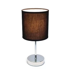 11.81" Traditional Petite Metal Stick Bedside Table Desk Lamp In Chrome With Fabric Shade Black - Creekwood Home -Light Up Deals Store GUEST 1720e567 eb41 4bd1 83cb 6067c4830eeb