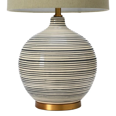 Textured Striped Ceramic Table Lamp With Linen Shade (Includes LED Light Bulb) Black/White/Gray - Storied Home 5 Textured Striped Ceramic Table Lamp With Linen Shade (Includes LED Light Bulb) Black/White/Gray - Storied Home - Image 5