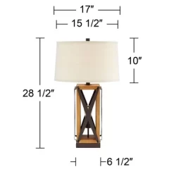 Franklin Iron Works Gaines Rustic Farmhouse Table Lamp 28 1/2" Tall Bronze Wood With LED Nightlight Off White Burlap Drum Shade For Bedroom House Home -Light Up Deals Store GUEST 1a140106 fd32 468a a9c9 332d0d134b4a