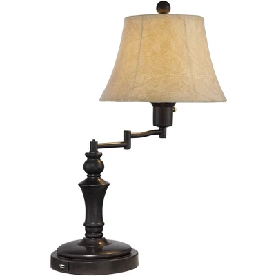 Regency Hill Traditional Swing Arm Desk Table Lamps 21.75" High Set Of 2 With USB Port Bronze Metal Faux Leather Shade For Living Room Bedroom 5 Regency Hill Traditional Swing Arm Desk Table Lamps 21.75" High Set Of 2 With USB Port Bronze Metal Faux Leather Shade For Living Room Bedroom - Image 5