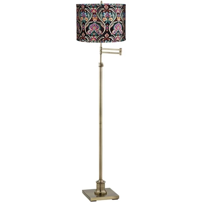 360 Lighting Chic Style Swing Arm Adjustable Floor Lamp 70" Tall Antique Brass Embroidered Drum Shade For Living Room Reading House 1 360 Lighting Chic Style Swing Arm Adjustable Floor Lamp 70" Tall Antique Brass Embroidered Drum Shade For Living Room Reading House
