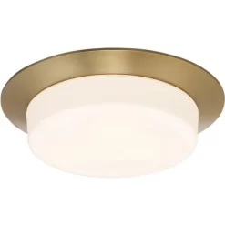 Possini Euro Design Melber Modern Ceiling Light Flush Mount Fixture 14" Wide Warm Brass Gold 3-Light Opal White Glass Shade For Bedroom Living Room -Light Up Deals Store GUEST 1deb710a 82b4 4c27 bd0c 48aed0429685