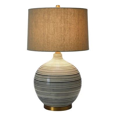 Textured Striped Ceramic Table Lamp With Linen Shade (Includes LED Light Bulb) Black/White/Gray - Storied Home 7 Textured Striped Ceramic Table Lamp With Linen Shade (Includes LED Light Bulb) Black/White/Gray - Storied Home - Image 7