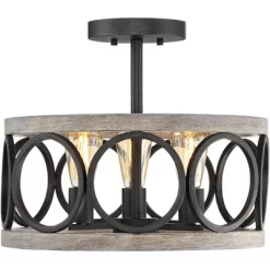 Franklin Iron Works Salima Rustic Farmhouse Ceiling Light Semi Flush Mount 16" Wide Black Gray Wood 3-Light For Bedroom Kitchen Living Room Hallway -Light Up Deals Store GUEST 1e99accb 03ab 4473 aabb 9f8a3ee67cfa