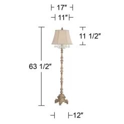 Barnes And Ivy Traditional Floor Lamp 63.5" Tall Distressed Candlestick Crystal Glass Beading Cream Bell Shade For Living Room Reading -Light Up Deals Store GUEST 1fff99c9 5092 41d3 a11c a2495fd978cd