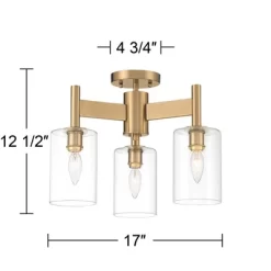 Possini Euro Design Lantico Modern Ceiling Light Semi Flush Mount Fixture 17" Wide Gold 3-Light Clear Glass For Bedroom Kitchen Living Room Hallway -Light Up Deals Store GUEST 2072d5fc a161 413a a74a b0db6244ce6f