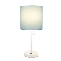 19.5" Bedside USB Port Feature Metal Table Desk Lamp White With Aqua Blue Fabric Shade - Creekwood Home
