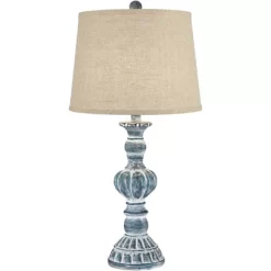 Regency Hill Tanya Country Cottage Table Lamps 26 1/2" High Set Of 2 Blue Wash Burlap Linen Drum Shade For Bedroom Living Room Bedside Nightstand Home -Light Up Deals Store GUEST 23c9304a 5881 4b61 987f c1793121d10d