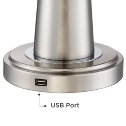360 Lighting Karla Art Deco Style Table Lamps 25" High Set Of 2 Brushed Nickel With USB Charging Port And Table Top Dimmers White Fabric Drum For Desk -Light Up Deals Store GUEST 23e5d086 cf02 42e8 a68f 508b548a38d1