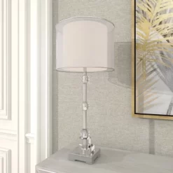 Glass Table Lamp With Drum Shade Silver - Olivia & May -Light Up Deals Store GUEST 2470de94 d315 4f56 8629 165bbbc95695