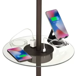 360 Lighting Caper Modern Floor Lamps With Tray Table 60 1/2" Tall Set Of 2 Bronze USB And Outlet Off White Fabric Drum Shade For Living Room Bedroom -Light Up Deals Store GUEST 25178af4 1c81 47b3 a794 16d28fc00ba3