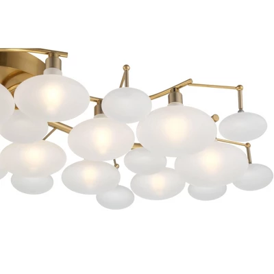 Possini Euro Design Lilypad Modern Ceiling Light Semi Flush Mount Fixture 30 1/4" Wide Warm Brass 12-Light Frosted Glass Shade For Bedroom Living Room 2 Possini Euro Design Lilypad Modern Ceiling Light Semi Flush Mount Fixture 30 1/4" Wide Warm Brass 12-Light Frosted Glass Shade For Bedroom Living Room - Image 2