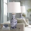 Barnes And Ivy Table Lamps 28" Tall Set Of 2 Porcelain Blue Floral Jar Geneva White Drum Shade For Living Room Family Bedroom Bedside