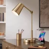 360 Lighting Industrial Modern Desk Lamp With USB And AC Power Outlet 23.5" High Antique Brass Metal For Living Room Bedroom House Bedside