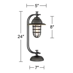 Franklin Iron Works Knox Industrial Desk Lamp 24" High Oil Rubbed Bronze LED Cage Glass Shade For Bedroom Living Room Bedside Nightstand Office House -Light Up Deals Store GUEST 29b03b02 deed 4eff 902c 687899a5a4b5