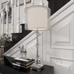 Glass Table Lamp With Drum Shade Silver - Olivia & May -Light Up Deals Store GUEST 2b5f7cec f71a 444f 9dfa da93de3e70f6