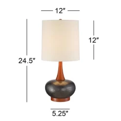360 Lighting Andi Modern Mid Century Table Lamp 24 1/2" High Hammered Brown Ceramic Red Oak Wood Off White Shade For Bedroom Living Room Bedside Desk -Light Up Deals Store GUEST 2cb015dd faaf 4274 b26f d6896a7ef262
