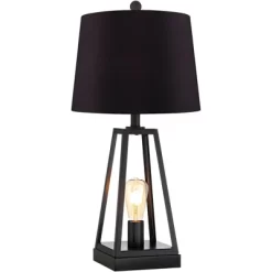 Franklin Iron Works Kacey Industrial Table Lamps 25 1/4" High Set Of 2 Dark Metal With USB LED Nightlight Black Faux Silk Shade For Living Room Desk -Light Up Deals Store GUEST 2f6d752f e6b7 4b2c b193 0817dfa14651
