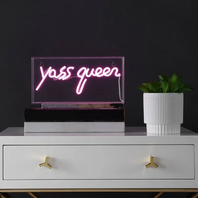 11.8" Yass Queen Contemporary Glam Acrylic Box Pendant (Includes LED Light Bulb) Neon Pink - JONATHAN Y 2 11.8" Yass Queen Contemporary Glam Acrylic Box Pendant (Includes LED Light Bulb) Neon Pink - JONATHAN Y - Image 2