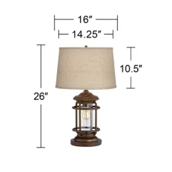 Franklin Iron Works Andreas Industrial Table Lamp 26" High Brown Metal With Nightlight LED And USB Charging Port Oatmeal Shade For Living Room Desk -Light Up Deals Store GUEST 30e5398d 8d45 4b7a 9408 c81680af6f99