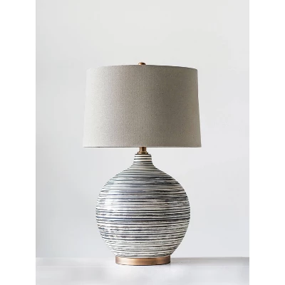 Textured Striped Ceramic Table Lamp With Linen Shade (Includes LED Light Bulb) Black/White/Gray - Storied Home 2 Textured Striped Ceramic Table Lamp With Linen Shade (Includes LED Light Bulb) Black/White/Gray - Storied Home - Image 2