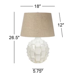 Possini Euro Design Cosgrove Modern Mid Century Table Lamp 26 1/2" High White Glazed Ceramic Light Brown Linen Drum Shade For Bedroom Living Room Home -Light Up Deals Store GUEST 34dc29fc 23d6 476f 8fbe 11585209e5be