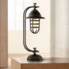 Franklin Iron Works Knox Industrial Desk Lamp 24" High Oil Rubbed Bronze LED Cage Glass Shade For Bedroom Living Room Bedside Nightstand Office House