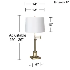 360 Lighting Traditional Swing Arm Desk Table Lamp Adjustable Height 36" Tall Antique Brass White Hardback Drum Shade Living Room Bedroom -Light Up Deals Store GUEST 392151b4 096c 4aef ae5a 287e12213299