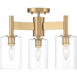 Possini Euro Design Lantico Modern Ceiling Light Semi Flush Mount Fixture 17" Wide Gold 3-Light Clear Glass For Bedroom Kitchen Living Room Hallway -Light Up Deals Store GUEST 3c78a798 cd4c 4ab6 8cfe 463618fe276f