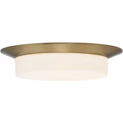 Possini Euro Design Melber Modern Ceiling Light Flush Mount Fixture 14" Wide Warm Brass Gold 3-Light Opal White Glass Shade For Bedroom Living Room -Light Up Deals Store GUEST 3d28ca59 2a64 452e 9aeb 9fe7090909bc