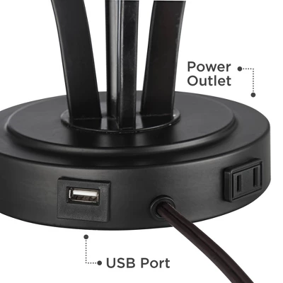 360 Lighting Heather Modern Accent Table Lamps Set Of 2 With Round Risers 22 1/2" High Iron USB And AC Power Outlet In Base Off White Glass For Desk 3 360 Lighting Heather Modern Accent Table Lamps Set Of 2 With Round Risers 22 1/2" High Iron USB And AC Power Outlet In Base Off White Glass For Desk - Image 3