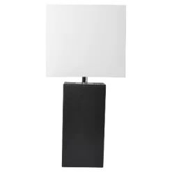Leather Table Lamp With USB And Fabric Shade Black - Elegant Designs