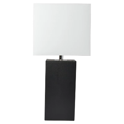 Leather Table Lamp With USB And Fabric Shade Black - Elegant Designs 1 Leather Table Lamp With USB And Fabric Shade Black - Elegant Designs